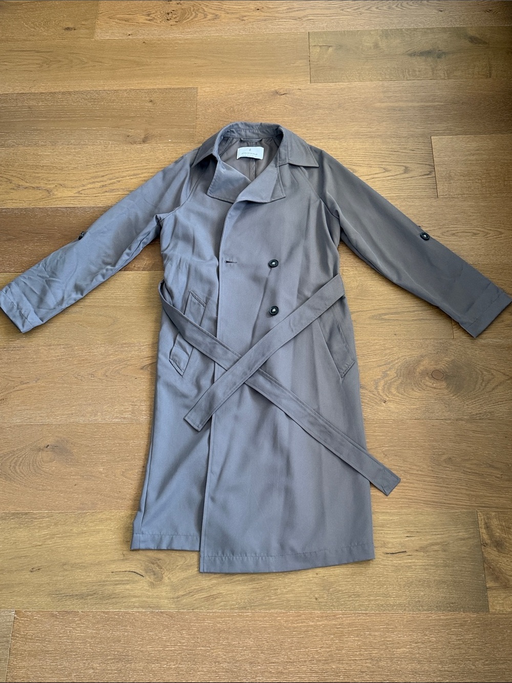 stradivarius Gray Double-Breasted Trench Coat